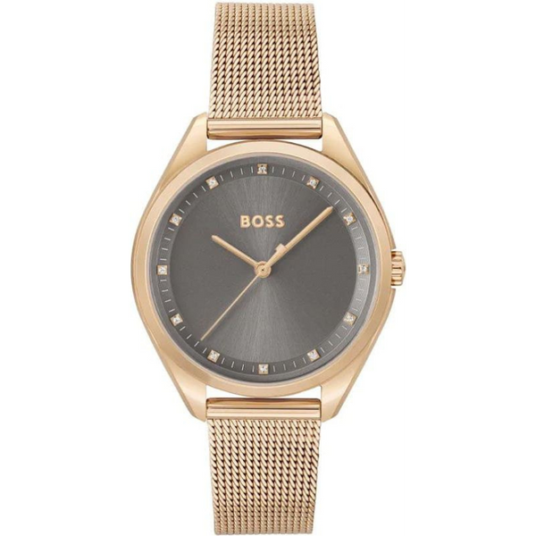La HUGO BOSS SAYA 1502668 est une montre élégante pour femme, dotée d'un boîtier en acier inoxydable de couleur or rose