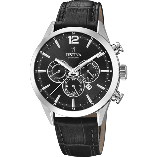 TIMELESS CHRONOGRAPH NOIR BRACELET CUIR