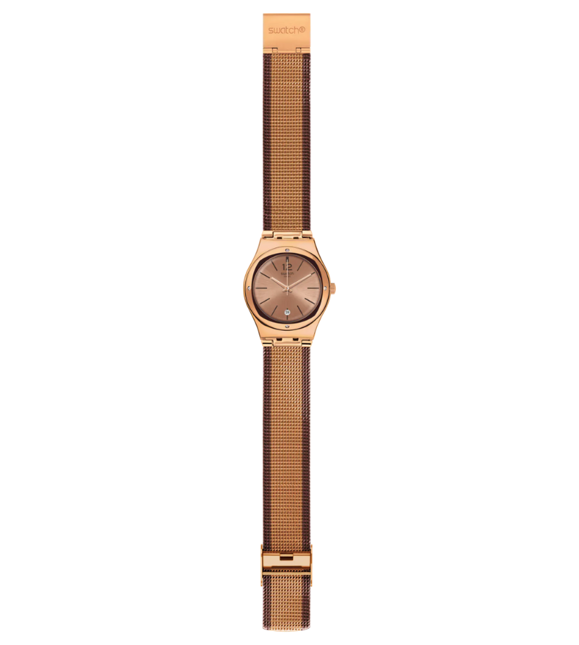 Montre dorée, Montre Quartz, Montre résistante à l'eau, Bracelet en PVD rose doré, Le Comptoir des Montres, Lunette sertie de cristaux.