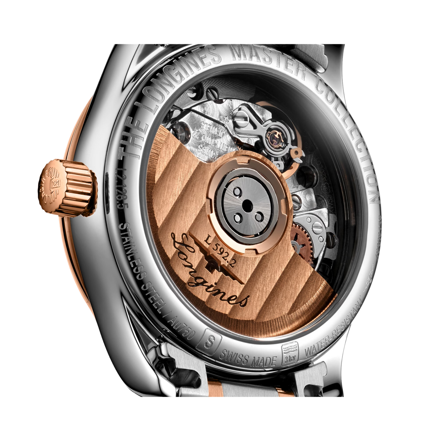 Longines, Master Collection, L2.128.5.89.7, tradition horlogère, savoir-faire, élégance, diamants, automatique, acier, or rose, nacre blanche, mouvement mécanique, étanche, bracelet en acier, fermoir déployant triple sécurité, montre Maroc, Le comptoir des montres.
