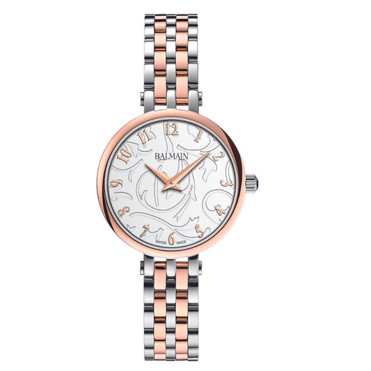 Vous possédez une montre analogique pour femme de la collection Sedirea de Balmain, qui vous permettra de suivre les dernières tendances. Le cadran rond est logé dans un boîtier de 31 mm. Il présente deux aiguilles simples et une couronne pour ajuster l'heure. Le bracelet est soigneusement confectionné en acier inoxydable, ce qui lui confère une belle finition.