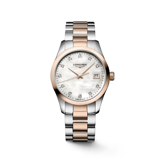 Montre Conquest Classic Maroc Montre de Luxe en Acier Inoxydable Maroc Montre Ronde Élégante avec Diamants Maroc Montre Quartz Nacre Blanche Maroc Montre Acier Inoxydable avec Revêtement PVD Rouge Maroc Boutique de Montres au Maroc Le Comptoir des Montres Maroc Montre avec Date et Fonction E.O.L. Maroc Montre Suisse de Prestige Maroc