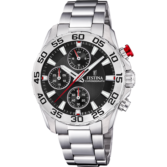 JUNIOR CHRONOGRAPHE CADRAN NOIR BRACELET EN ACIER INOXYDABLE